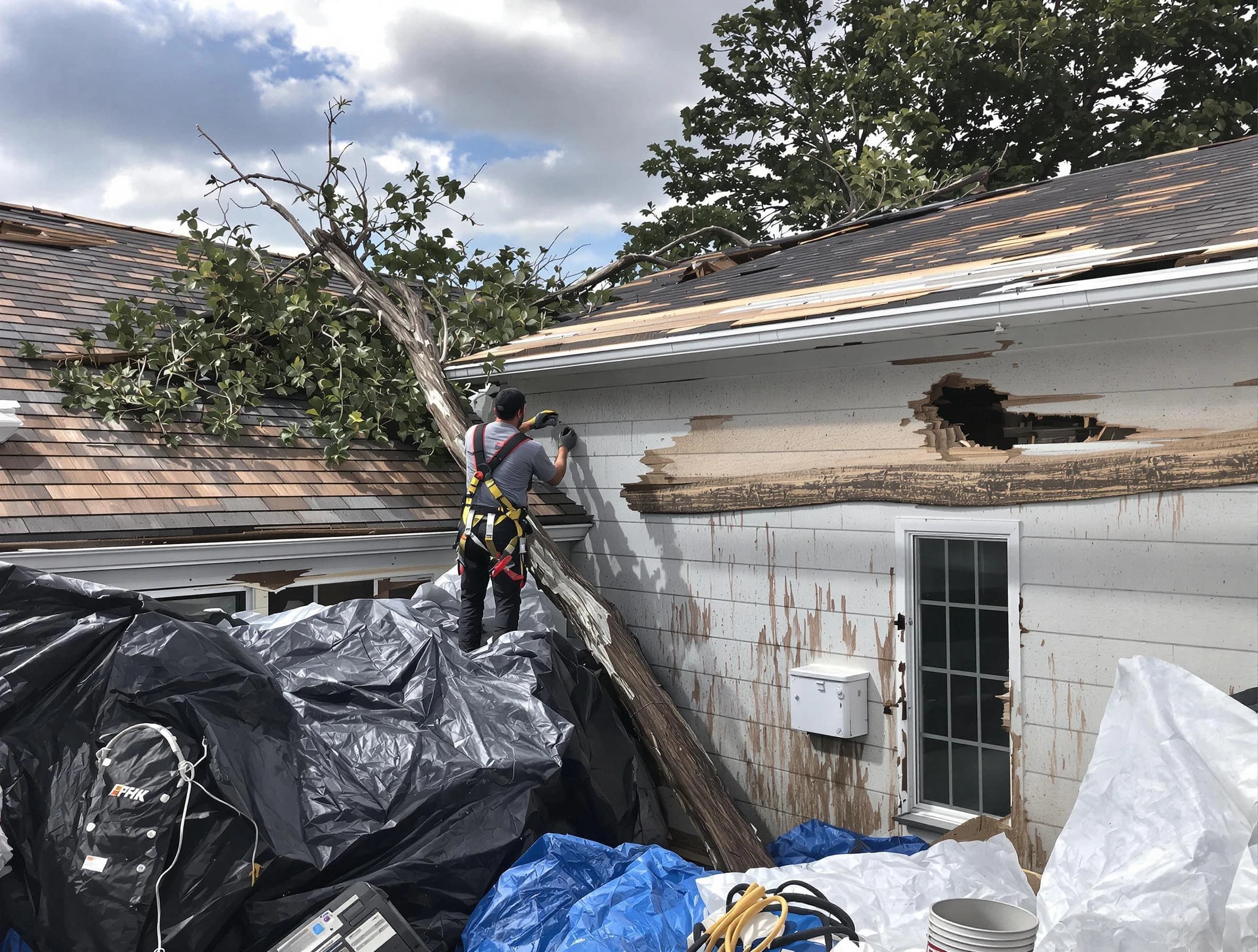 Shaker Heights Roofing Company technicians handling urgent roof damage in Shaker Heights, OH