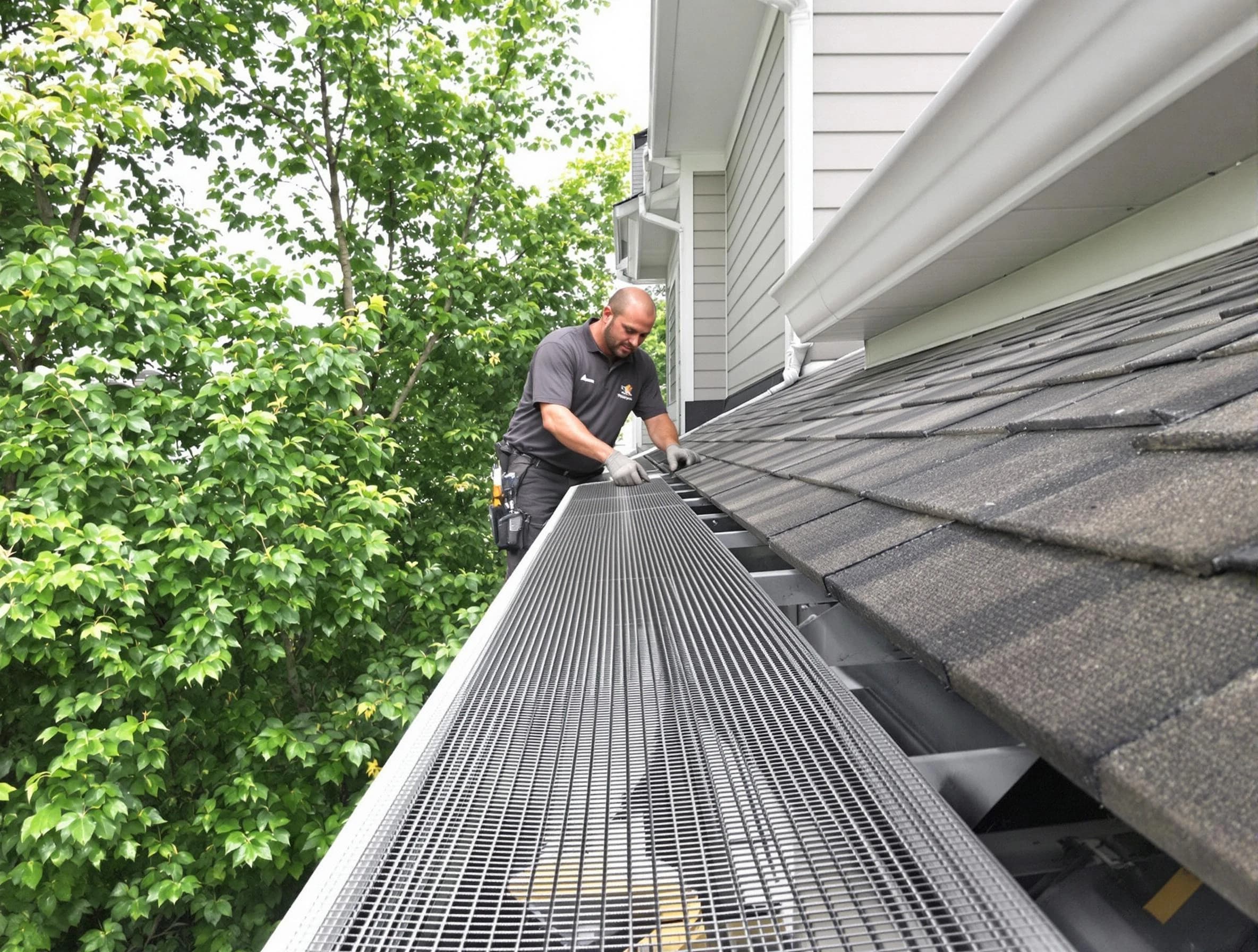 Close-up of gutter guards installed by Shaker Heights Roofing Company in Shaker Heights, OH