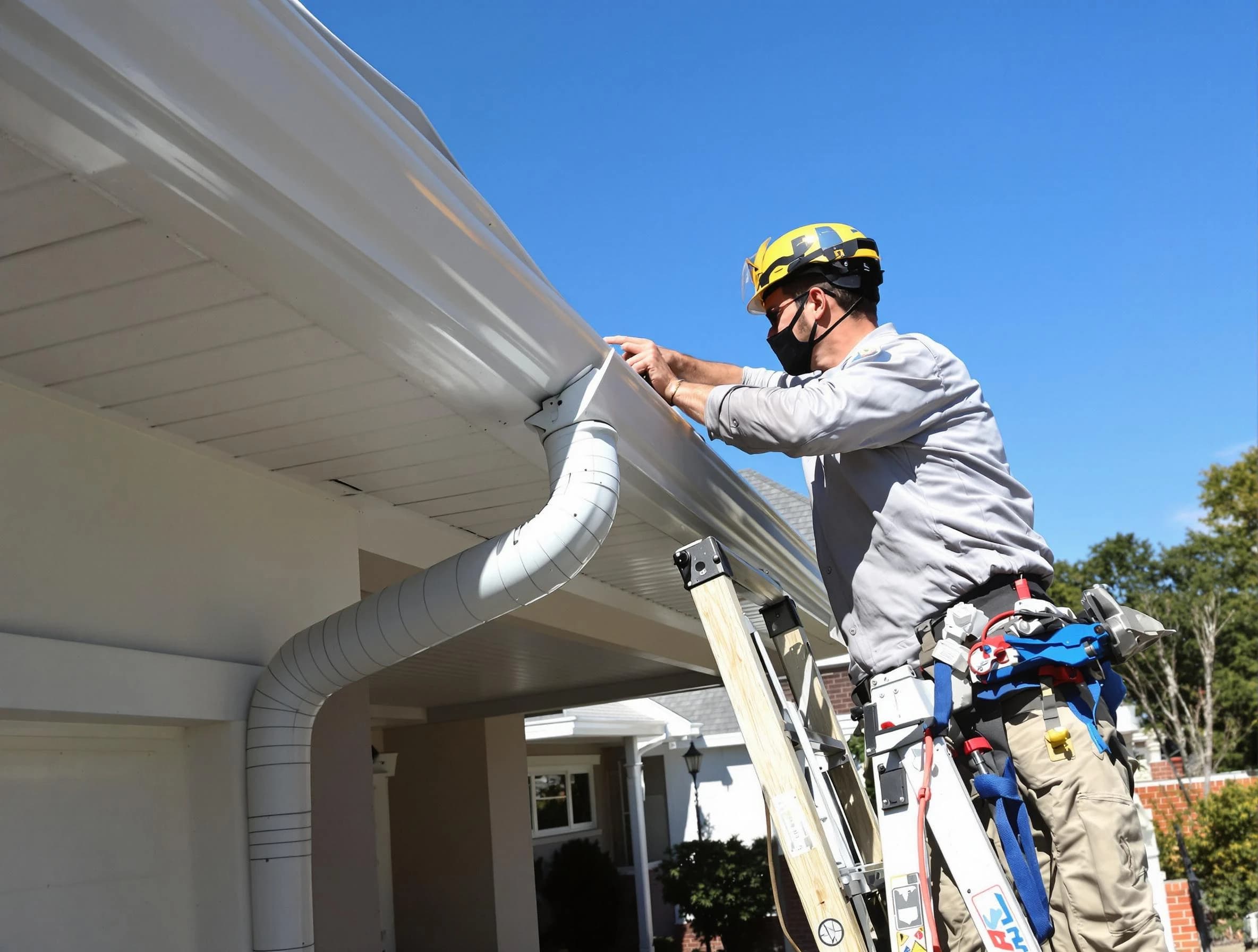 Close-up on a freshly sealed gutter joint by Shaker Heights Roofing Company in Shaker Heights, OH