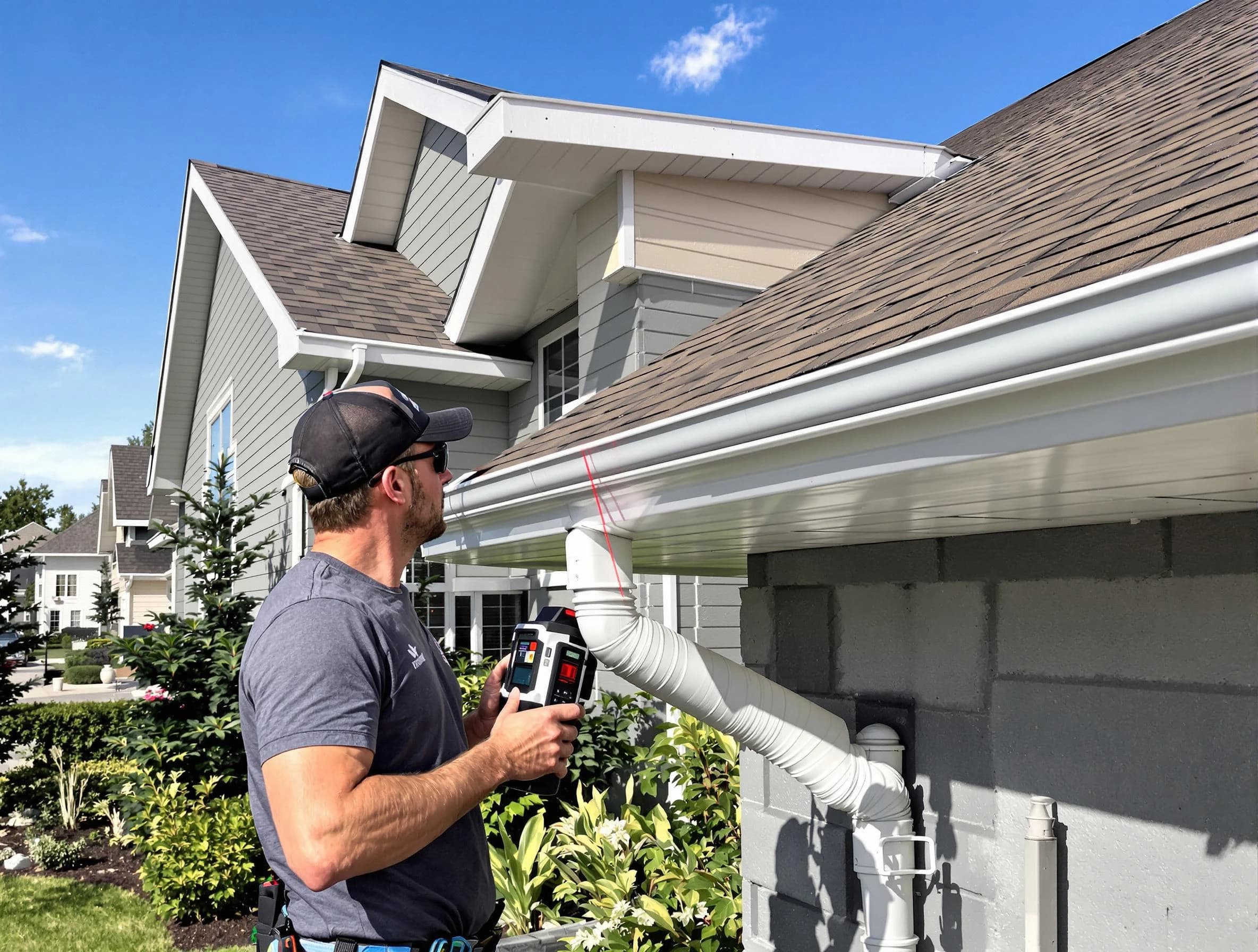 Shaker Heights Roofing Company installing seamless gutters in Shaker Heights, OH